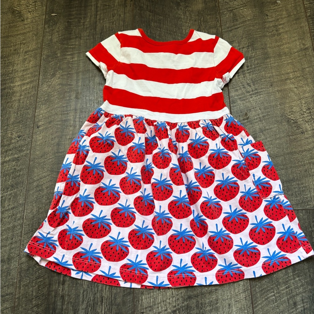 Hanna Anderson Red and White Striped Kids Dress with Strawberry Print - Picture 3 of 3